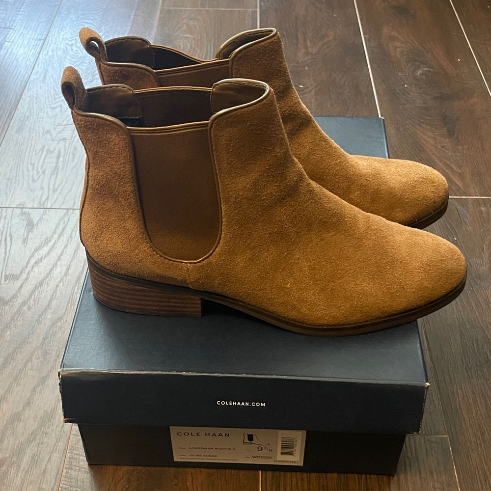 Cole Haan Tan Suede Chelsea Ankle Boots